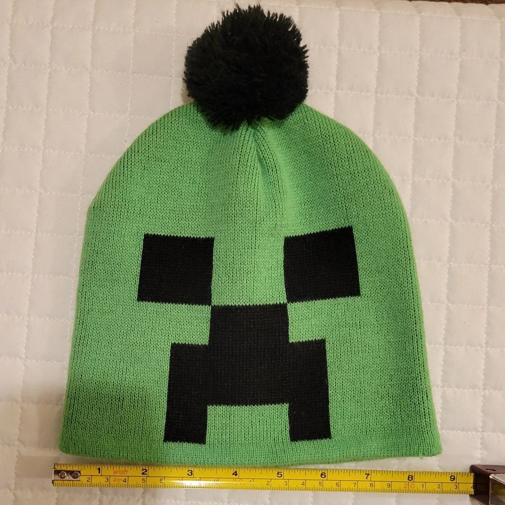 2017 Minecraft Creeper Pom Beanie Green Black Knit Hat Gamer Skater Winter Alt